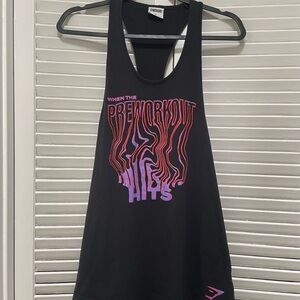 Gymshark Black Graphic Racerback Tank – Size XL – “Pre Workout Hits”